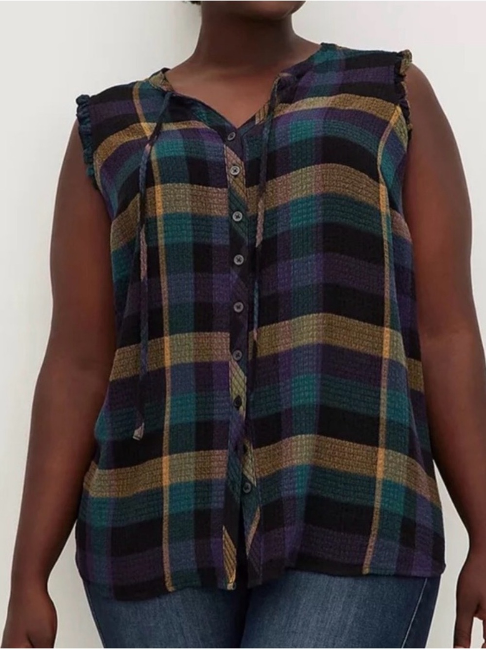Torrid Crinkle Flannel Gauze Plaid Ruffled Sleeveless Top Size 2(18/20)